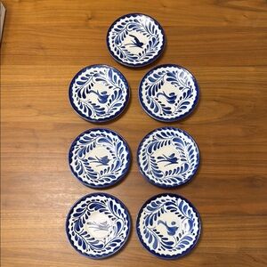 7 Vintage Cobalt & White Mexican Pottery ANFORA 'Puebla Blue’ Saucers/Plates 6"